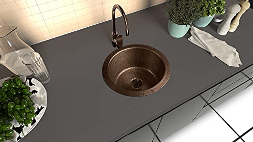Monarch Abode 12-inch Hand Hammered Pure Copper Essex Dual Mount Drop in Bar Prep Sink, Drop in or Undermount Kitchen Sink, Single Circular Bowl - Image 5