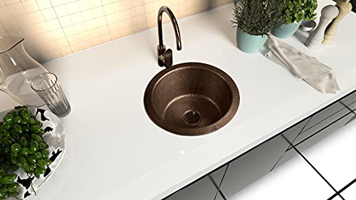 Monarch Abode 12-inch Hand Hammered Pure Copper Essex Dual Mount Drop in Bar Prep Sink, Drop in or Undermount Kitchen Sink, Single Circular Bowl - Image 3