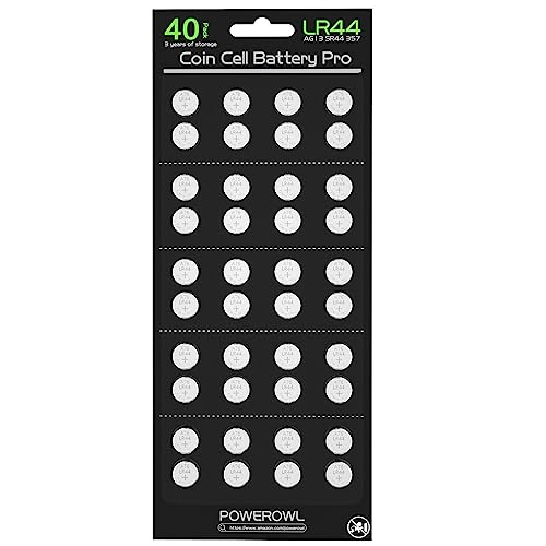 POWEROWL بطاريات POWEROWL عالية السعة LR44 عبوة 40، L1154F AG13 357 303 SR44 A76 بطارية قلوية متميزة 1.5 فولت، بطاريات زر عملة - Image 1