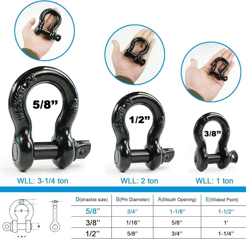 AYMMIC (10 Pack 5/8" D Ring Shackles, Heavy Duty D-Ring Shackle with Screw Pin Clevis, for Most Vehicles with D-Ring Mounts Such as Jeeps, ATV's, Trucks, Trailers - Image 4