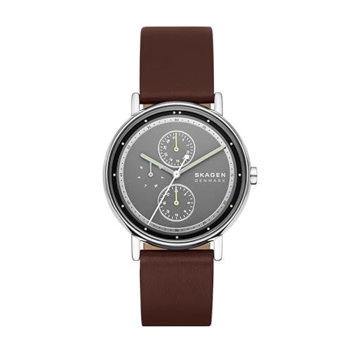Skagen ساعة سكاجن للرجال بتصميم متعدد الوظائف بحزام جلد بني (الموديل: SKW6941) - Image 1