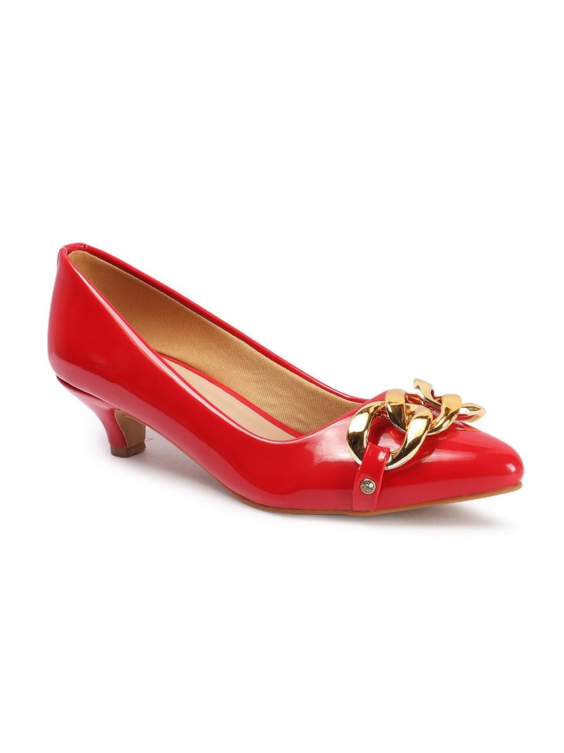 Carlton London Women Red Stylish Slip-on Pump Shoes with Kitten Heels, Pointed Toe (37) - Image 1