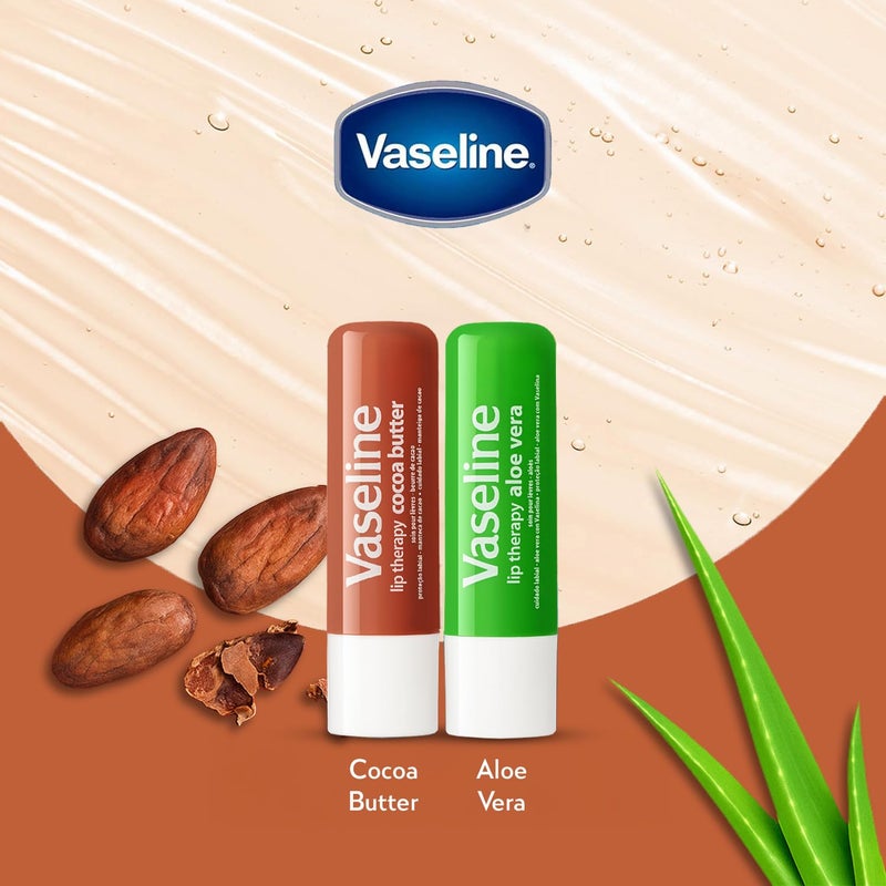 Vaseline Lip Therapy Variety 4-Pack â€“ Cocoa Butter + Aloe Vera Moisturizing Lip Balm with Vitamin E, 0.16 Oz Ea - Image 4