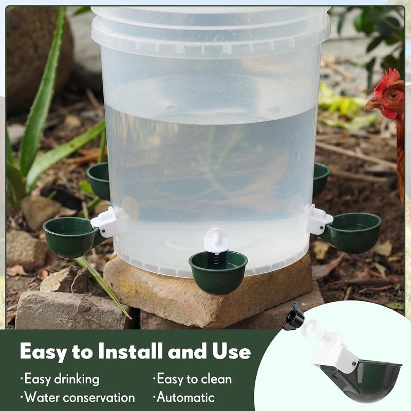 LemonRoad 30 Set Automatic Chicken Waterer Cup with 1/2" PVC Tee Fitting Chicken Drinking Bowl, Poultry Drinker Mounting Hole Opener,Water Dispenser Feeder for Duck, Goose, Pigeon(Military Green) - Image 4