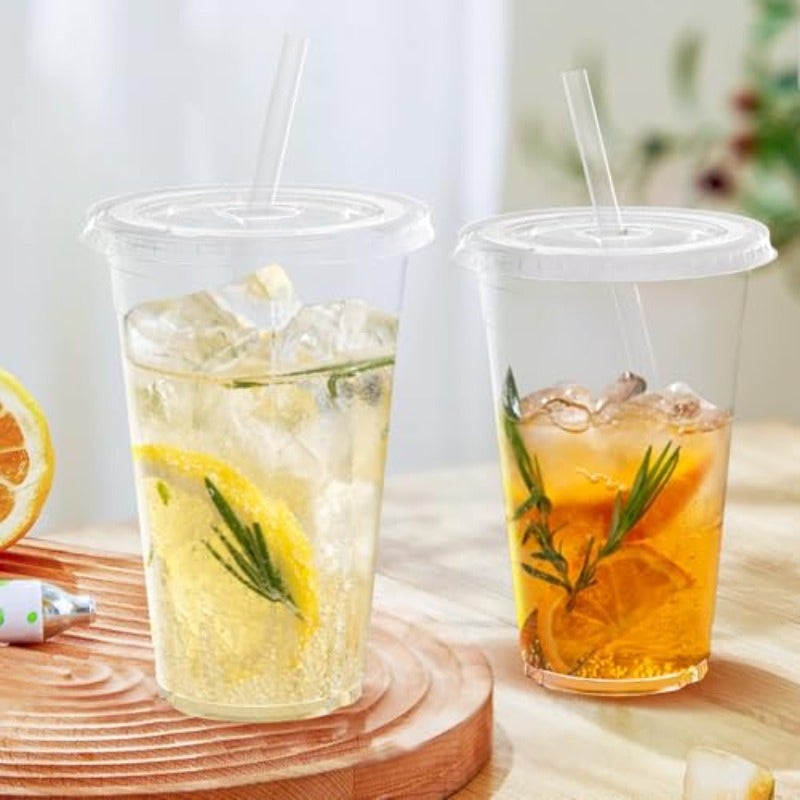 Dealusy 100 Pack - 24 oz Clear Plastic Cups with Lids and Straws Sturdy and Food Safe Iced Coffee Cups with lids Disposable Plastic Smoothie Cups for Cold Drinks Sturdy and Food Safe Iced Coffee Cups with lids Disposable Plastic Smoothie Cups for Cold Drinks - Image 5
