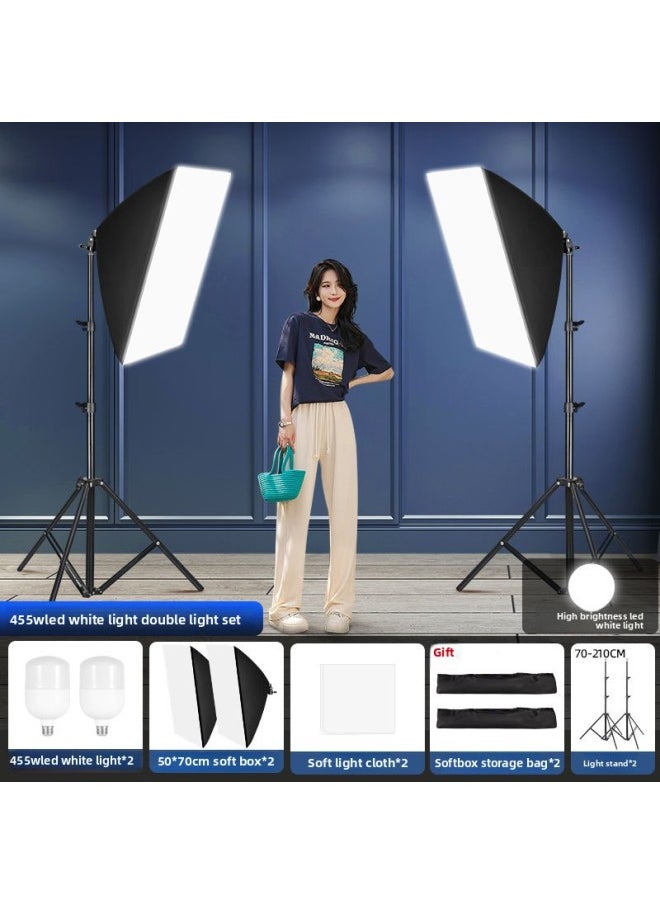 Generic - Live Fill Light Photography Light Live Light Beauty Photography Special Soft Light Studio Lighting Light E27 Lamp Holder-Light Source Color:Double Lamp [455W White Light] + Softbox +2.1m Bracket - Image 1