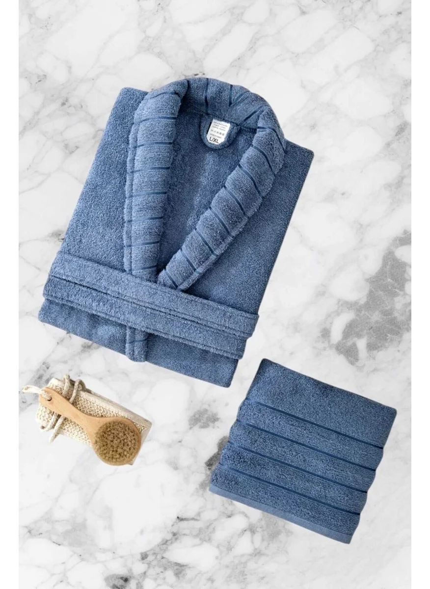 مبرا هوم Aqualoom Luxury Men's Bathrobe and Towel Set Cotton Blue