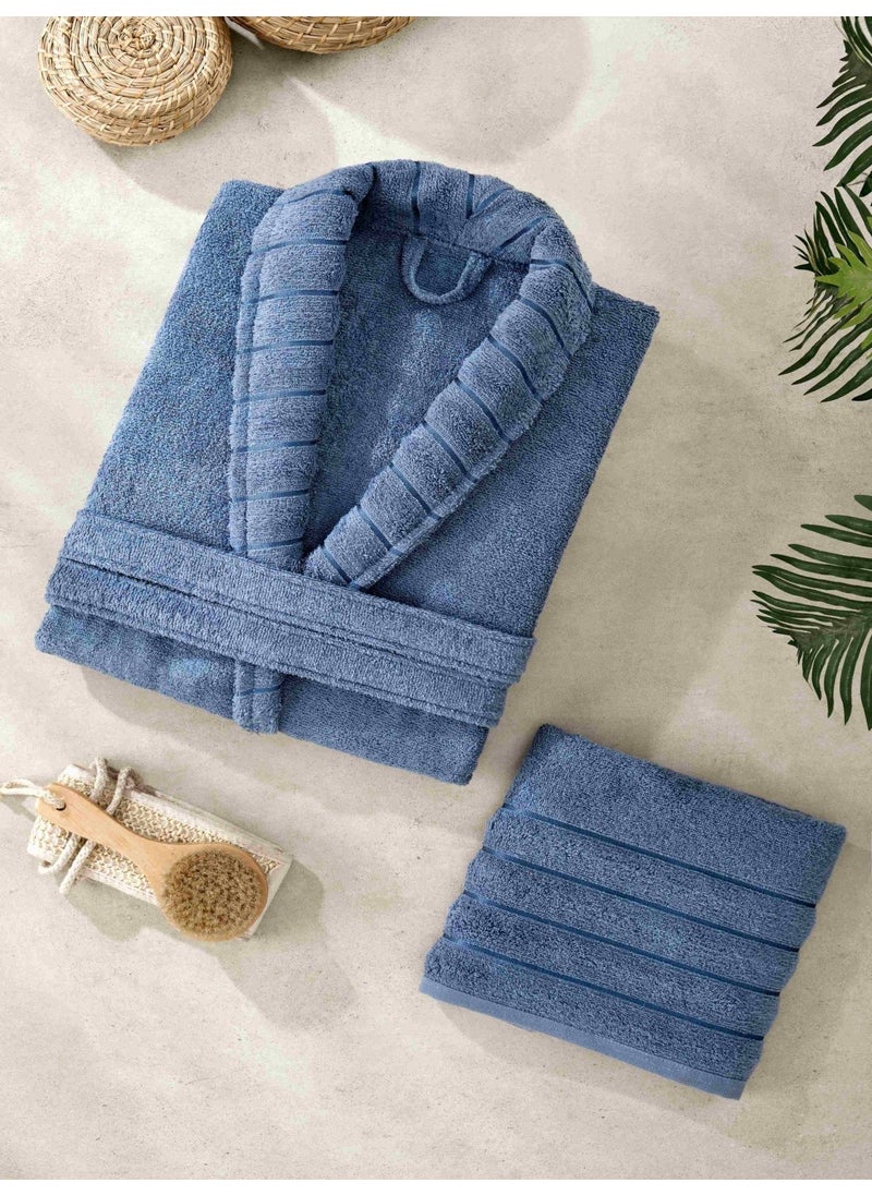 Aqualoom Luxury Men's Bathrobe and Towel Set Cotton Blue