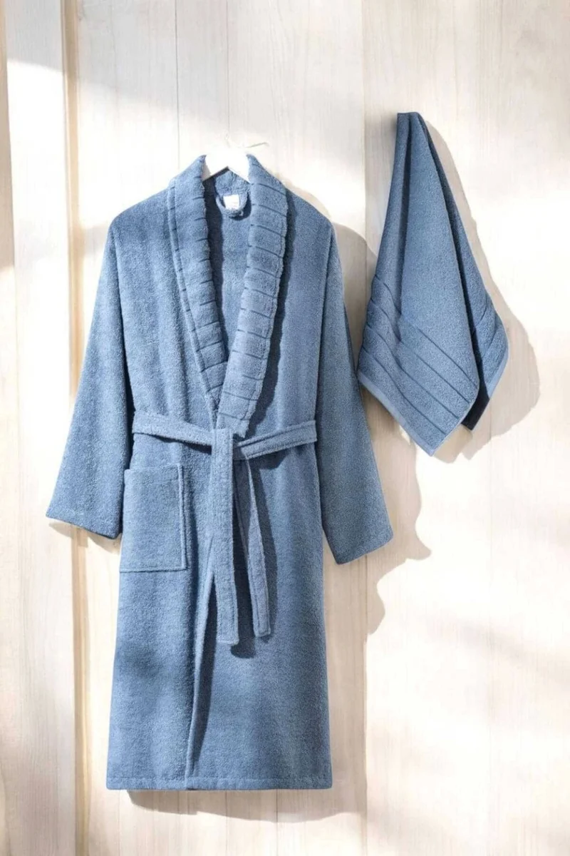 مبرا هوم Aqualoom Luxury Men's Bathrobe and Towel Set Cotton Blue