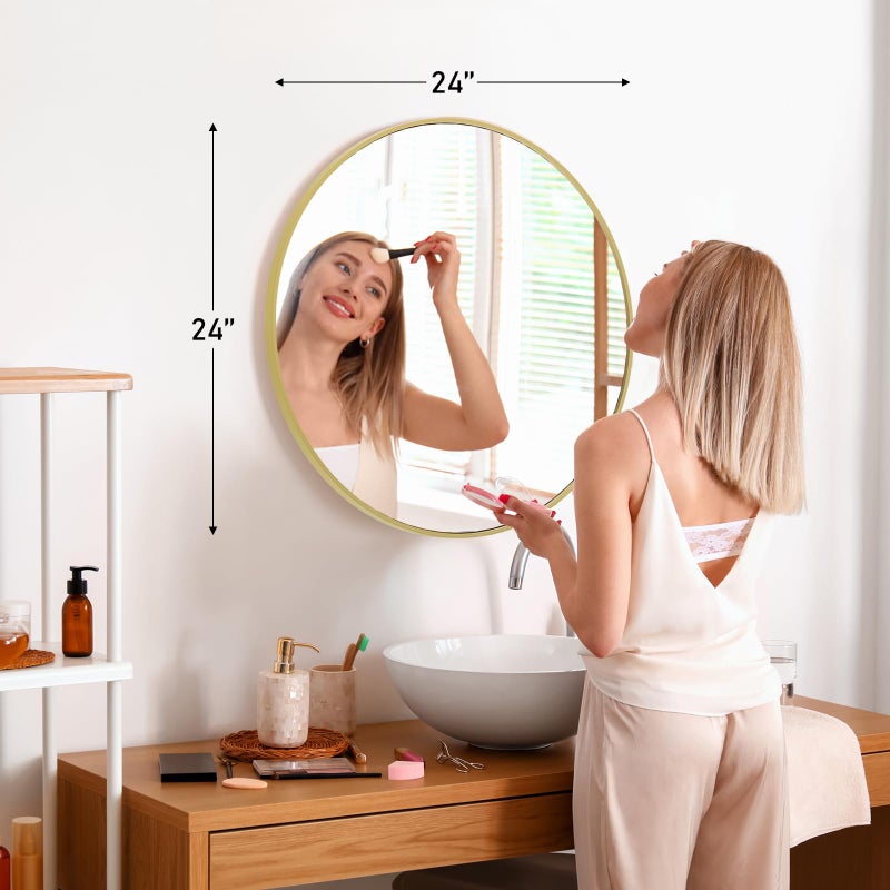NEWBULIG Gold Round Wall Mirror 24 Inch, Bathroom Mirrors for Over Sink, Wall Decor for Bathroom, Entryway, Bedroom, Vanity - Image 2