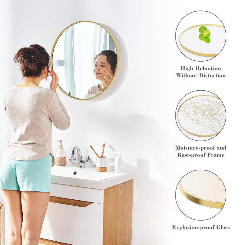 NEWBULIG Gold Round Wall Mirror 24 Inch, Bathroom Mirrors for Over Sink, Wall Decor for Bathroom, Entryway, Bedroom, Vanity - Image 3