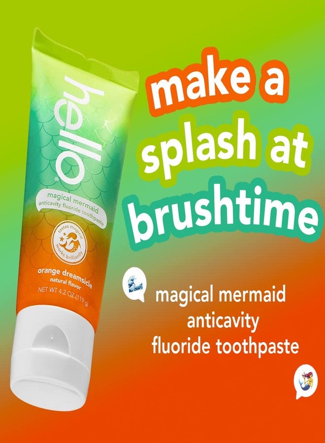hello Mermaid Orange Dreamsicle Kids Fluoride Toothpaste, Natural Flavor, Ages 2+, No Artificial Sweeteners, No SLS, Gluten Free, Vegan,3 Pack, 4.2 oz Tubes - Image 2