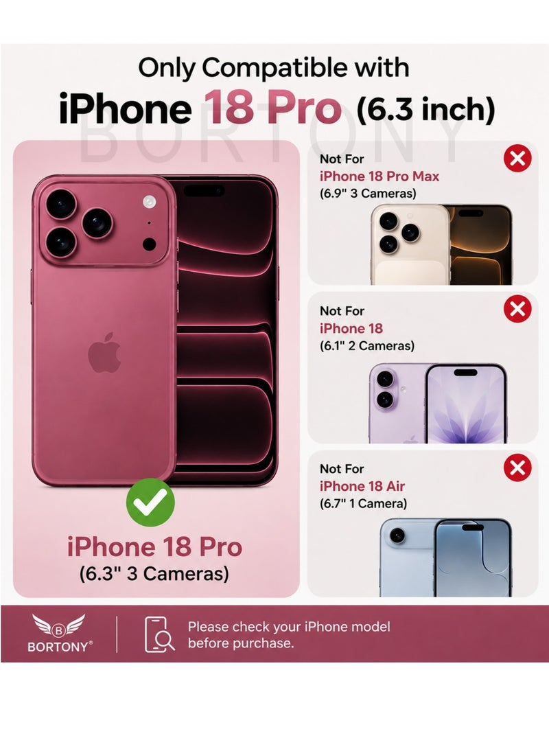 بورتوني جراب شفاف لهاتف iPhone 18 Pro - غطاء نحيف ومقاوم للخدش والسقوط والصدمات، يوفر حماية فائقة للهاتف (مقاس 6.3 بوصة). - Image 2