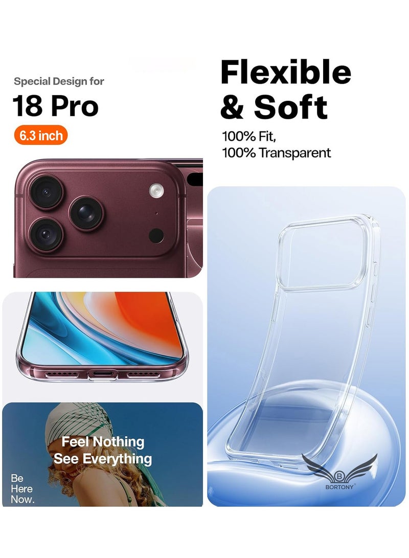 بورتوني جراب شفاف لهاتف iPhone 18 Pro - غطاء نحيف ومقاوم للخدش والسقوط والصدمات، يوفر حماية فائقة للهاتف (مقاس 6.3 بوصة). - Image 4