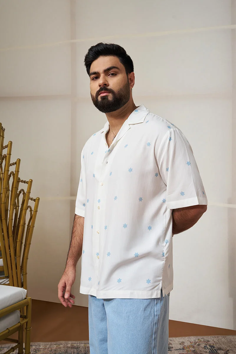 سنيتش White Printed Half Sleeve Relaxed Shirt