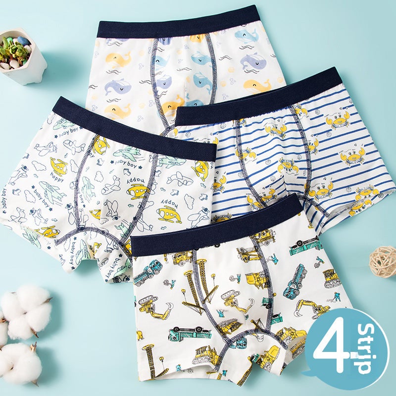 Boys Cotton Cartoon Boxer Briefs 1025 crab combination