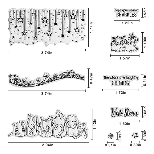 Threetols Happy New Year Christmas Clear Stamps, Five Cat Star Snowflake Greeting Sentiments Words Clear Rubber Stamps for Card Making Christmas Decoration and DIY Scrapbooking - Image 2