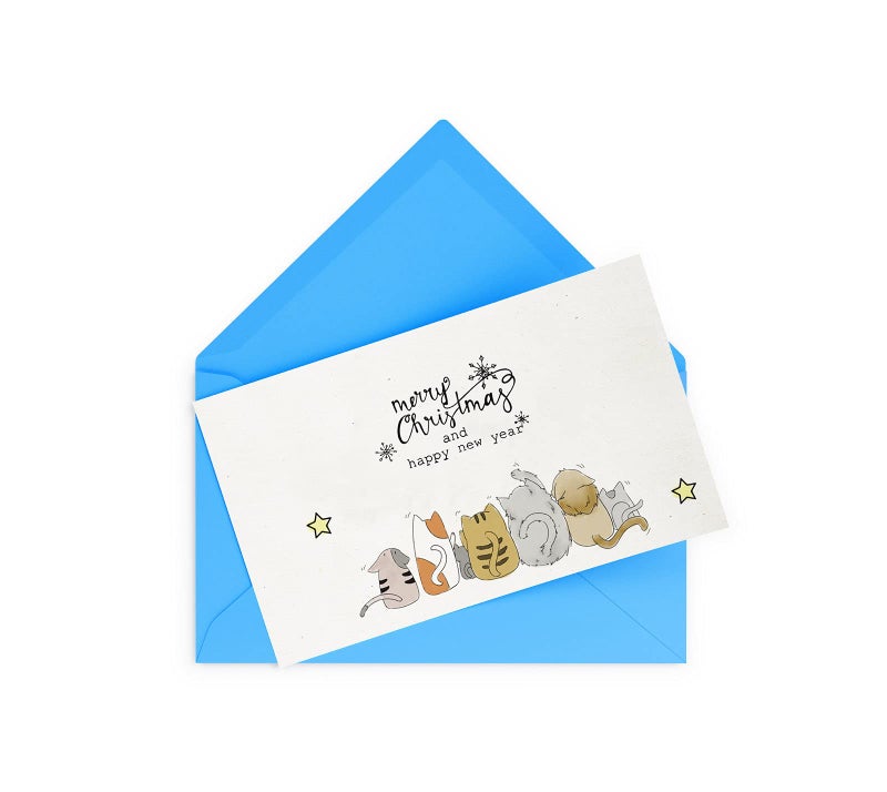 Threetols Happy New Year Christmas Clear Stamps, Five Cat Star Snowflake Greeting Sentiments Words Clear Rubber Stamps for Card Making Christmas Decoration and DIY Scrapbooking - Image 4