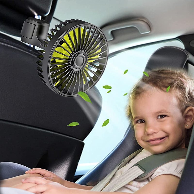 Verilux ® USB Fan for Car Back Seat,Headrest Mounted 5V USB Mini Fan with 3 Speed,Rotatable with Cable Switch Controller fan for Baby Back Seat Passengers Plug and Play - Image 1