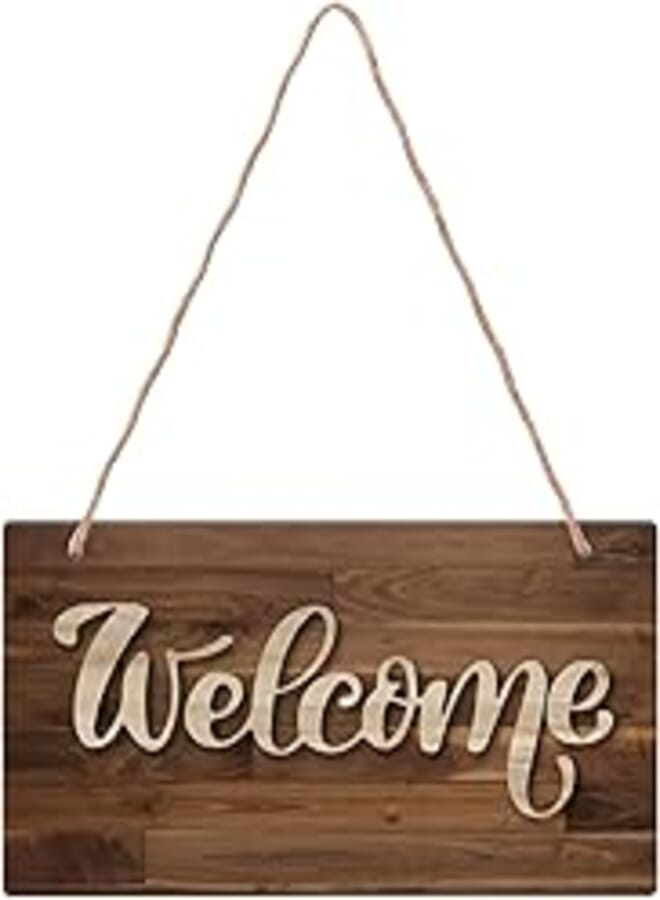 SUPERDANT Welcome PVC Hanging Sign Home Door Plaque Rustic Welcome Door Plate with Jute Twine Wall Door Decor for Front Door Farmhouse Office Coffee Shop Bar Decoration 5.9x11.8in