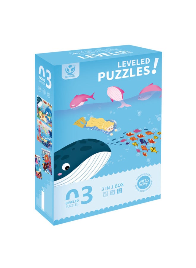 Advanced Puzzle Children's Puzzle Puzzle Block Puzzle Advanced Educational Toys Children's Educational Toys Wholesale-Color:Third Order-Underwater World 3 In 1 - Image 1