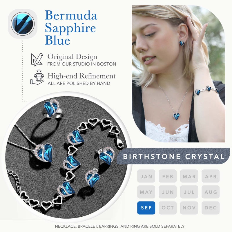 Leafael Infinity Love Heart Link Bracelets, September Birthstone Crystal Bracelet for Women, Silver Tone Jewelry Gifts for Her, Bermuda Sapphire Blue, 7-inch Chain and 2-inch Extender - Image 4