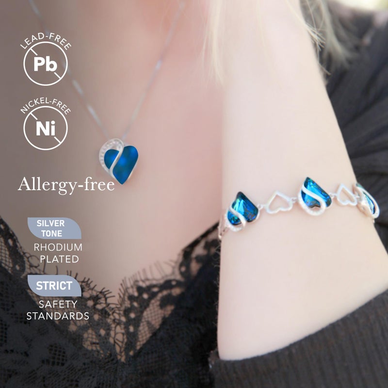 Leafael Infinity Love Heart Link Bracelets, September Birthstone Crystal Bracelet for Women, Silver Tone Jewelry Gifts for Her, Bermuda Sapphire Blue, 7-inch Chain and 2-inch Extender - Image 3