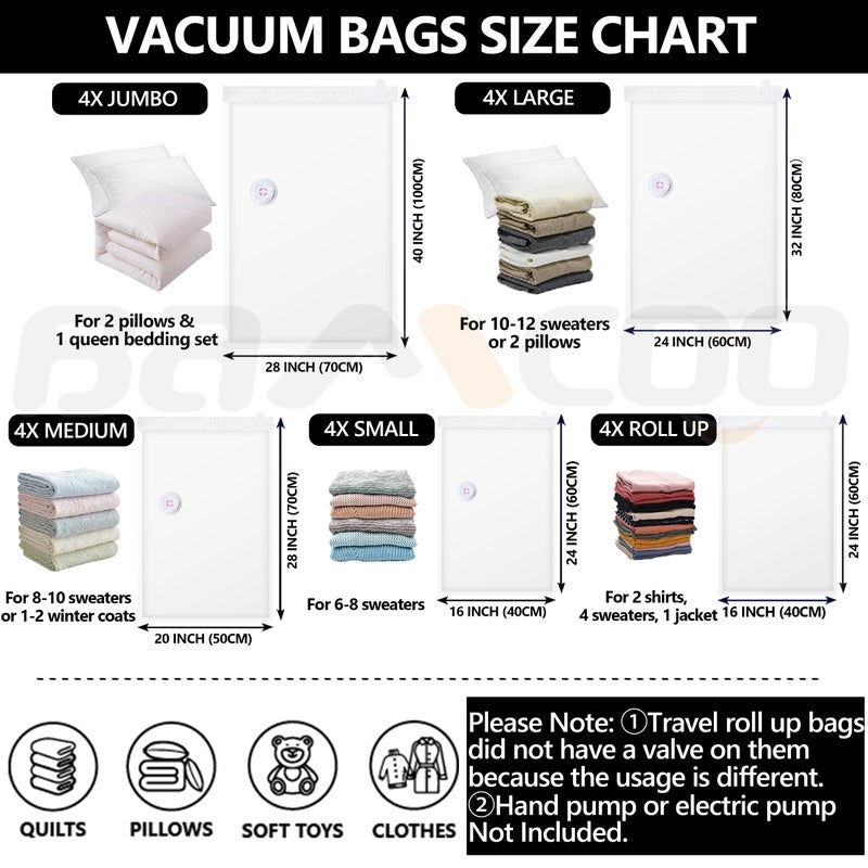 BAMCOO Space Saver Vacuum Storage Bags Upgraded 20 Pack(4 Jumbo 4 Large 4 Medium 4 Small 4 Roll Up) Vaccine Sealed Storage Bags, Vacuum Seal Compression Suction Bag for Packing Blankets Comforters - Image 5