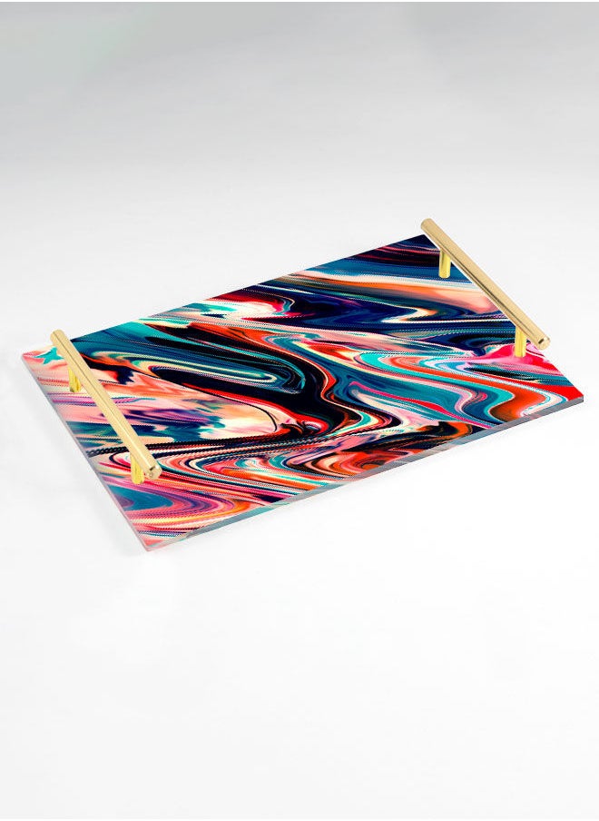 LOWHA Decorative Acrylic Serving Tray with Gold Color Metal Handles Watercolor Draw 20x30cm  - Image 1