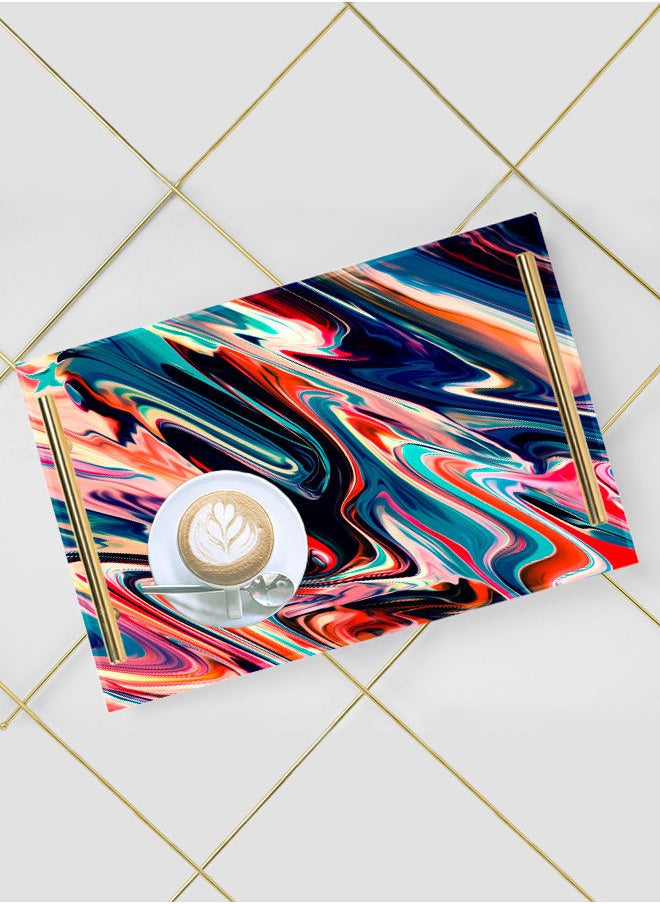 LOWHA Decorative Acrylic Serving Tray with Gold Color Metal Handles Watercolor Draw 20x30cm  - Image 5