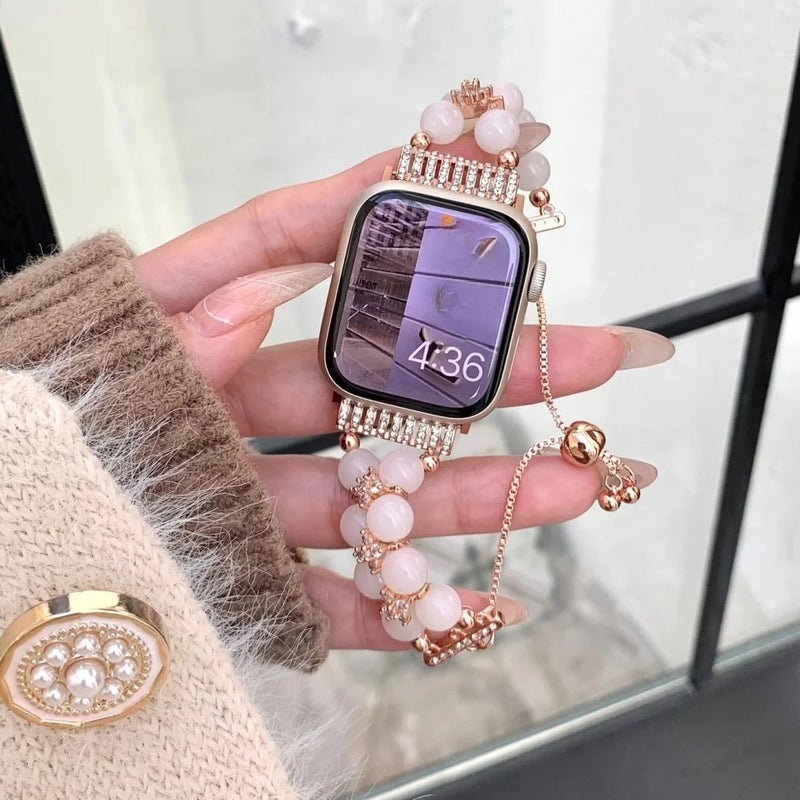 Bluejw Stretchy Beaded Strap with Pearl Charms – Replaceable Watch Band for Apple Watch Series 8, 9, Ultra (49mm, 45mm, 41mm) - Image 3