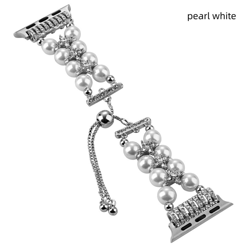 Bluejw Stretchy Beaded Strap with Pearl Charms – Replaceable Watch Band for Apple Watch Series 8, 9, Ultra (49mm, 45mm, 41mm) - Image 1