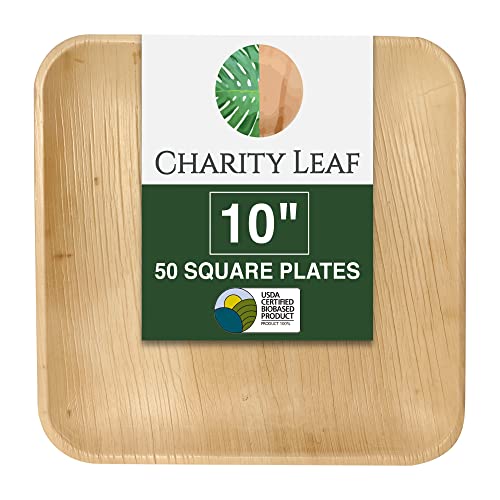 Charity Leaf Compostable 10" Square Palm Leaf Dinner Plates (50-pack) | Premium, 100% Natural, Disposable, Heavy Duty | Perfect for Parties, Weddings & Catering Events - Image 1