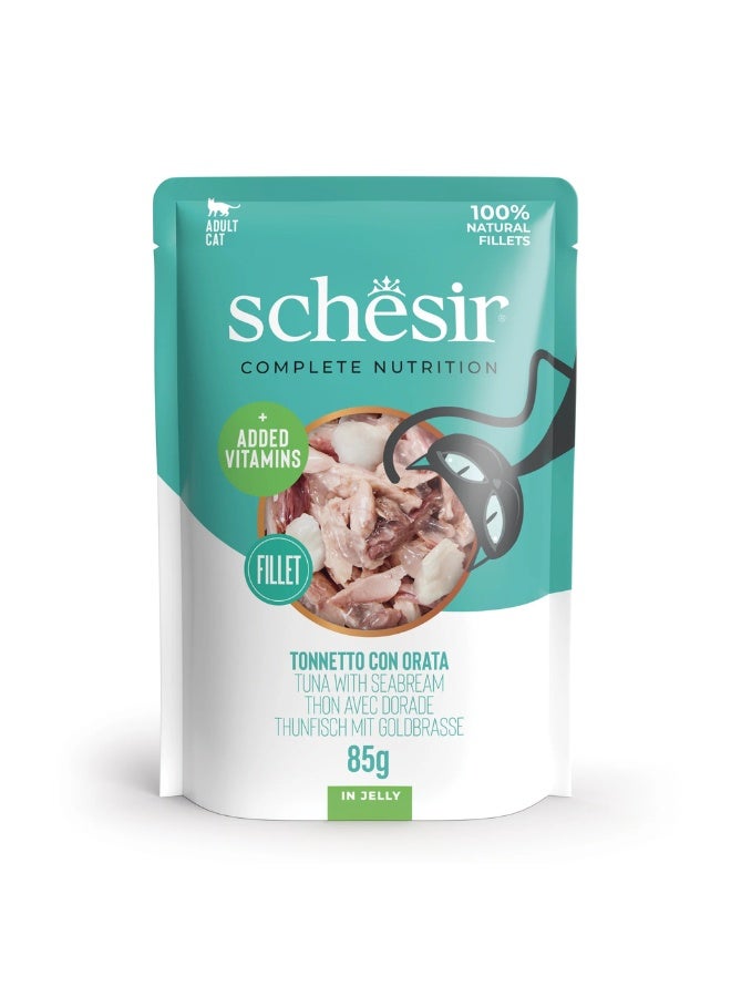 Schesir Complete & Balanced Nutrition Wet Cat Food in Jelly Pouch- Tuna With Seabreem 6x85g [6 Pouch] - Image 2