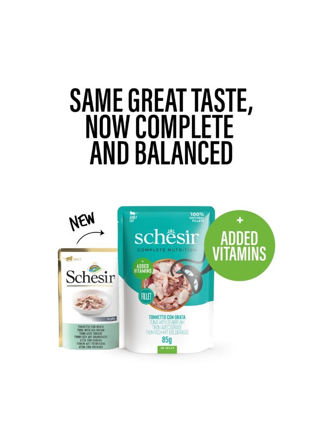 Schesir Complete & Balanced Nutrition Wet Cat Food in Jelly Pouch- Tuna With Seabreem 6x85g [6 Pouch] - Image 1