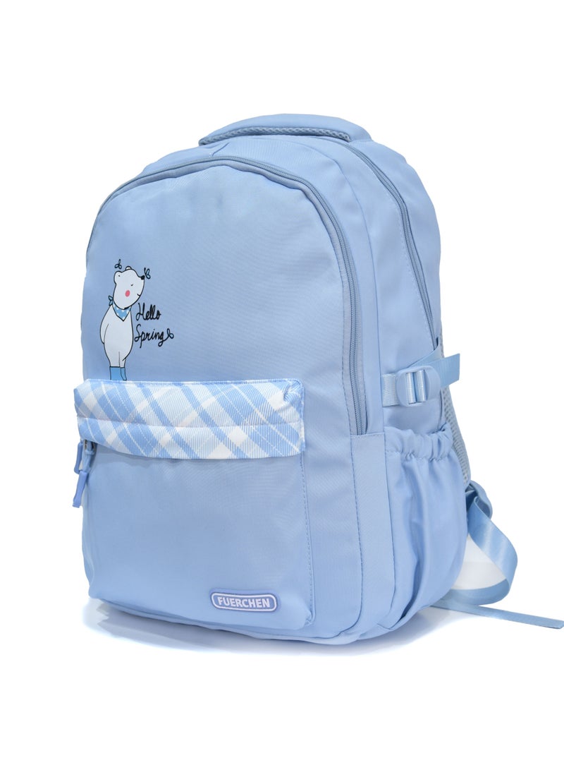 FUERCHEN High quality nylon school backpack for girls and boys, Blue - Image 1
