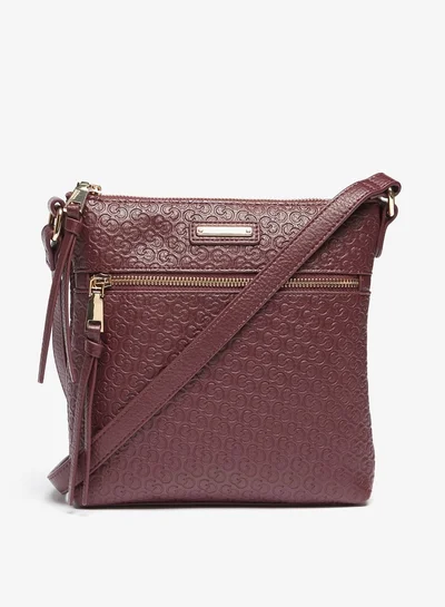 Celeste Women Monogram Embossed Crossbody Bag with Zip Closure and Strap