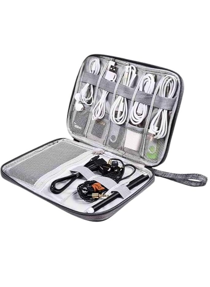 Travel Electronics Organizer Portable Cable Bag for Electronic Accessories Storage with Multiple Pockets and Elastic Loops Waterproof Tech Bag for Phone Charger and Flash Drive (Grey) - Image 1