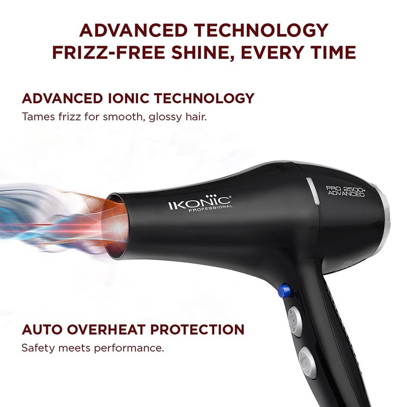 IKONIC مجفف شعر IKONIC PROFESSIONAL 2500+ المتقدم بقوة مزدوجة 2400W-2800W مثالي للإعدادات العالمية وتكنولوجيا الأيونات للتحكم في التجاعيد - Image 3