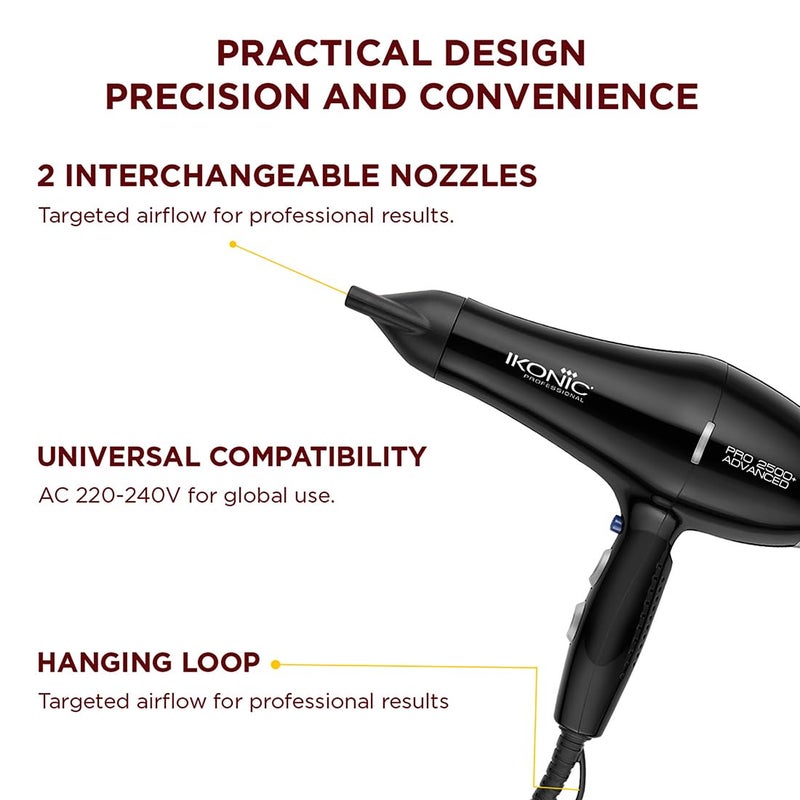 IKONIC مجفف شعر IKONIC PROFESSIONAL 2500+ المتقدم بقوة مزدوجة 2400W-2800W مثالي للإعدادات العالمية وتكنولوجيا الأيونات للتحكم في التجاعيد - Image 4