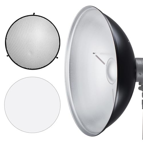 JINBEI 15.7"/40cm Aluminum Standard Reflector Beauty Dish with White Diffuser & Honeycomb, Bowens Mount Studio Strobe - Image 1