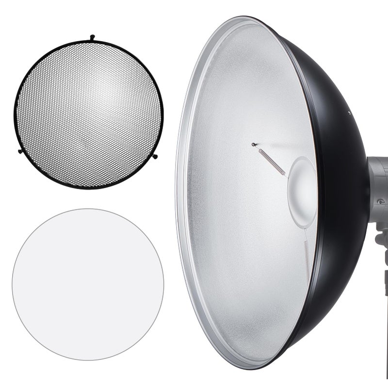 JINBEI 15.7"/40cm Aluminum Standard Reflector Beauty Dish with White Diffuser & Honeycomb, Bowens Mount Studio Strobe - Image 2