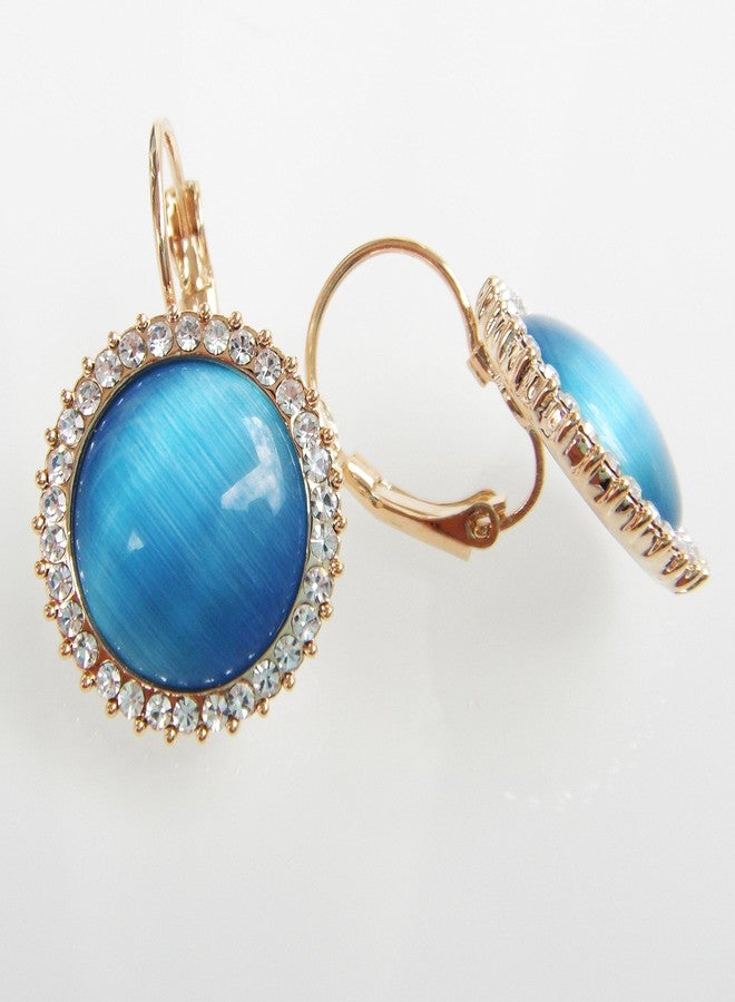 Navachi 18k Gold Plated Crystal Blue Created-opal Round Az1006h Leverback Hoop Earrings - Image 4