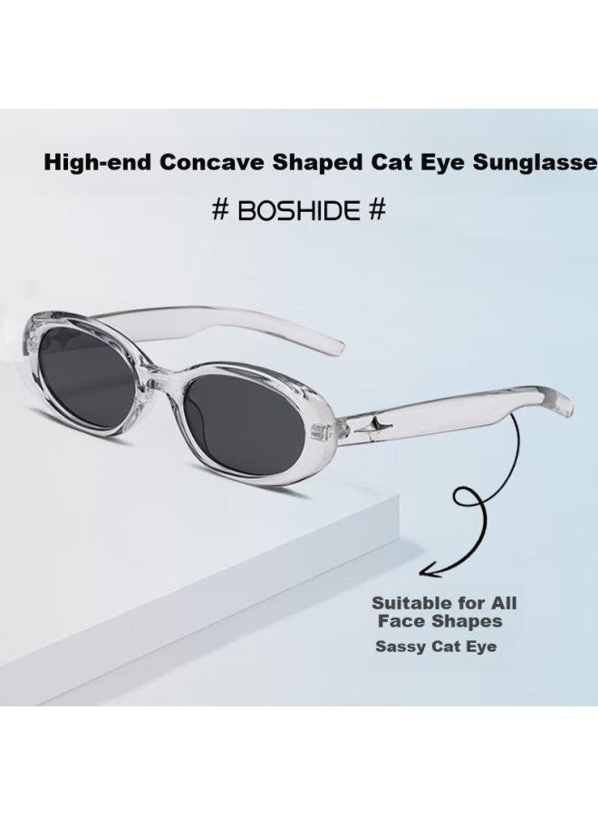 Boshide Sunglasses Cat Eye Sunglasses High-End Cat Eye Sunglasses For Women With Transparent Gray Frame And Black Gray Lenses - Image 2