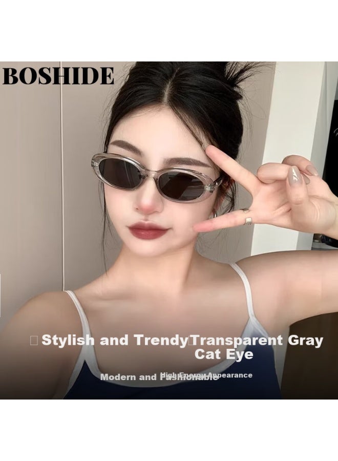 Boshide Sunglasses Cat Eye Sunglasses High-End Cat Eye Sunglasses For Women With Transparent Gray Frame And Black Gray Lenses - Image 1