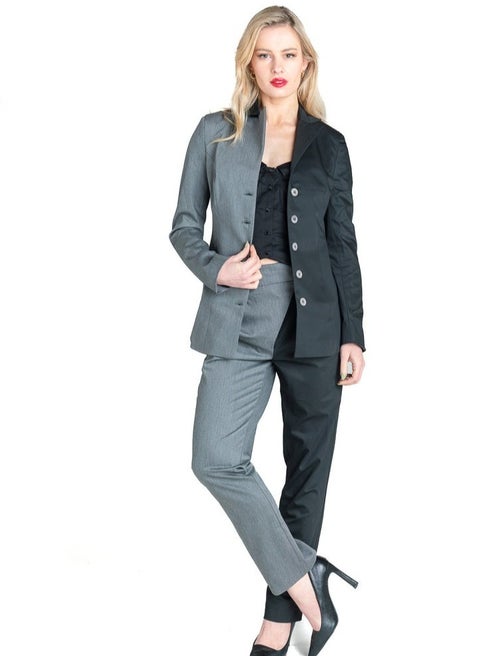 HYDRATION Hold on Suit Lining inside, Block Design Suit with a Dysfunctional Zipper at The Back - Elegant Gabardine Fabric Hold on Suit for Women, Grey & Black, Large
