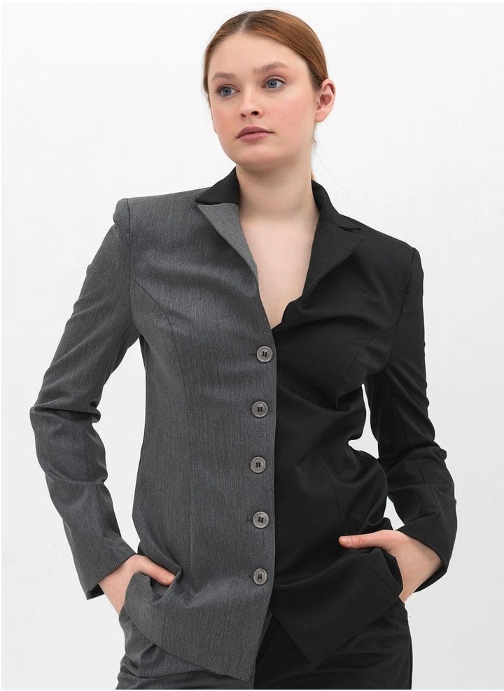 HYDRATION Hold on Suit Lining inside, Block Design Suit with a Dysfunctional Zipper at The Back - Elegant Gabardine Fabric Hold on Suit for Women, Grey & Black, Large