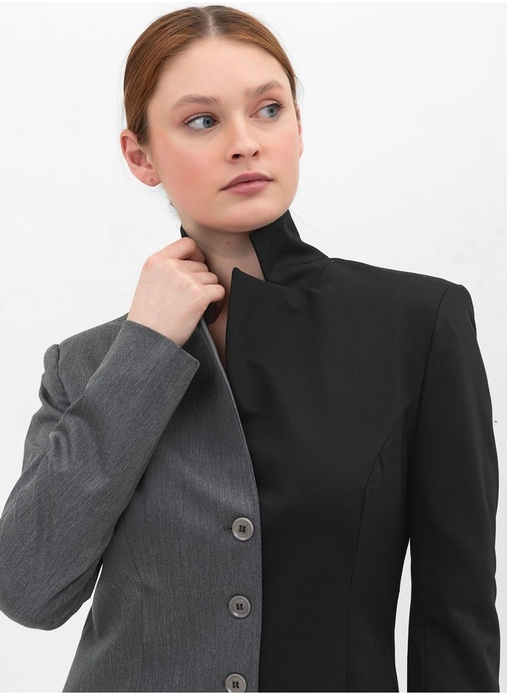 HYDRATION Hold on Suit Lining inside, Block Design Suit with a Dysfunctional Zipper at The Back - Elegant Gabardine Fabric Hold on Suit for Women, Grey & Black, Large