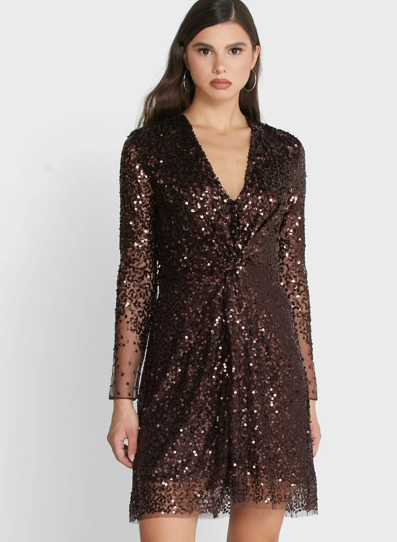 French Connection Emille Sequin Plunge Dress