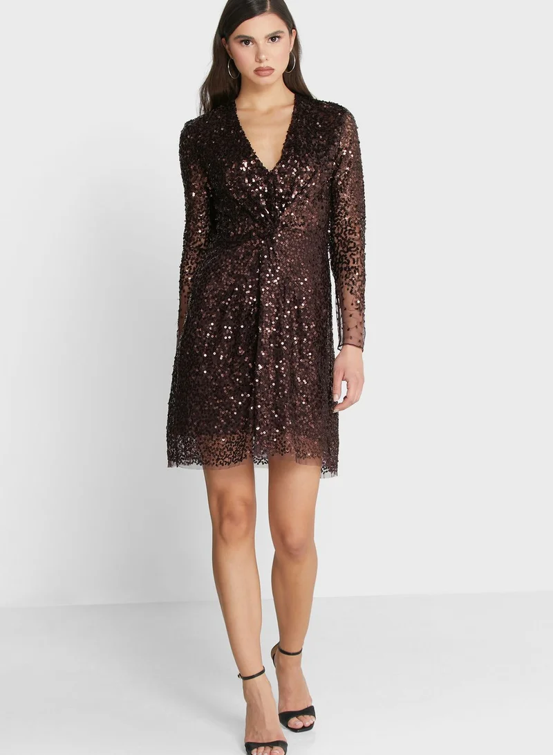 French Connection Emille Sequin Plunge Dress